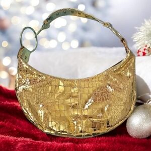 Fashion EXPRESS satchel Brught Gold One Single Lg Pouch Two Other Pouch 14x7"